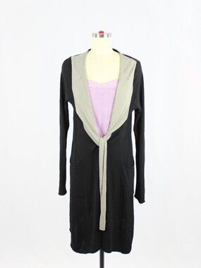 ANNETTE GORTZ Black Viscose Knit Long Wrap Tie Front Cardigan Sweater, Size M